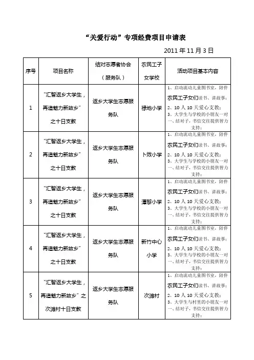 “关爱行动”专项经费项目申请表-服务队