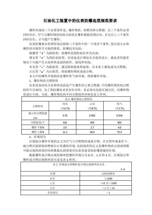 石油化工装置中的仪表防爆选型规范要求