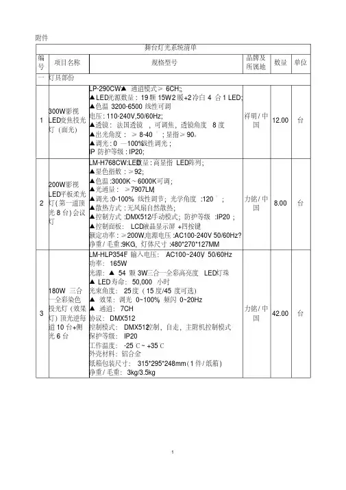 舞台灯光清单