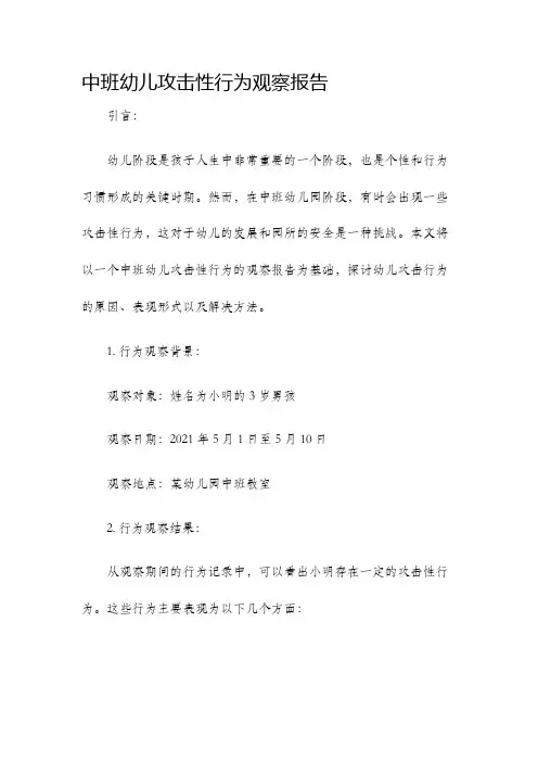 中班幼儿攻击性行为观察报告