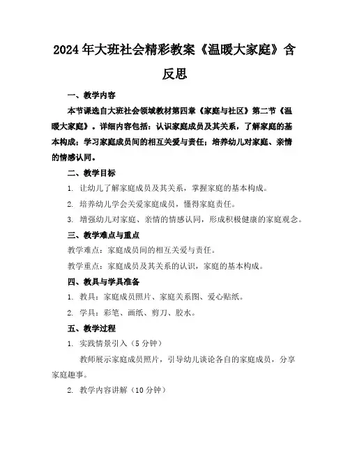 2024年大班社会精彩教案《温暖大家庭》含反思