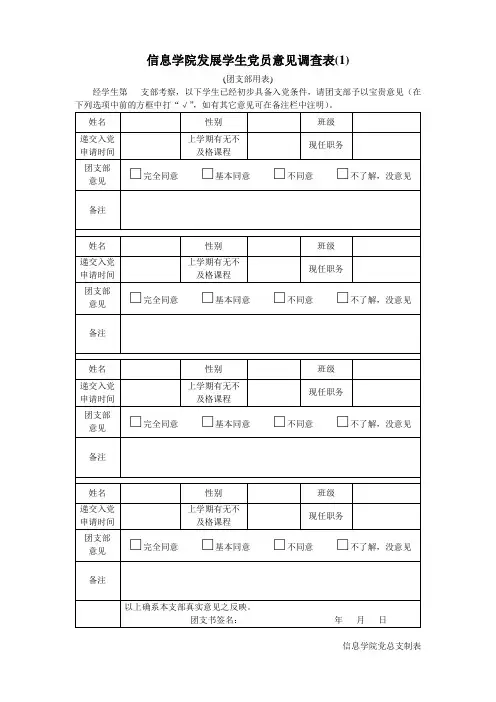 信息学院发展学生党员意见调查表(1)