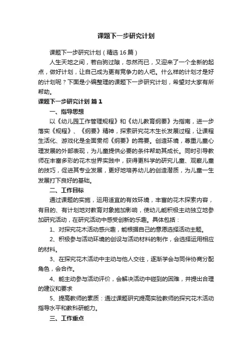 课题下一步研究计划
