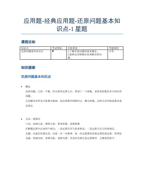 【课后延时】小学数学专项《应用题》经典还原问题基本知识点-1星题(含解析)全国通用版