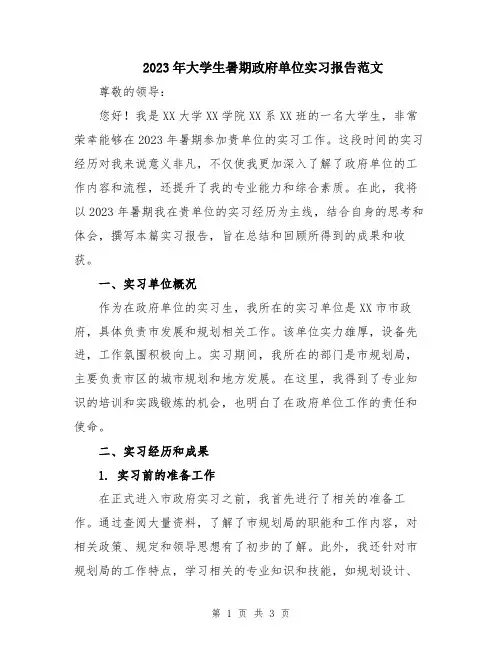 2023年大学生暑期政府单位实习报告范文