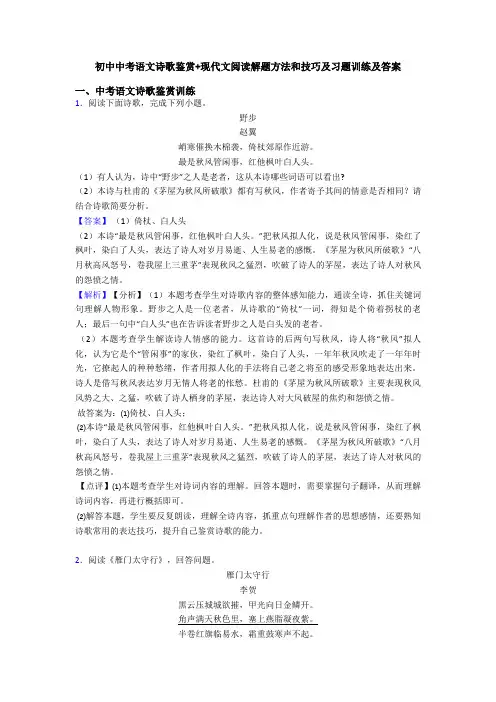 初中中考语文诗歌鉴赏+现代文阅读解题方法和技巧及习题训练及答案