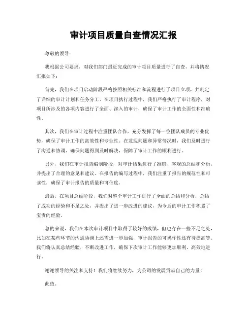 审计项目质量自查情况汇报