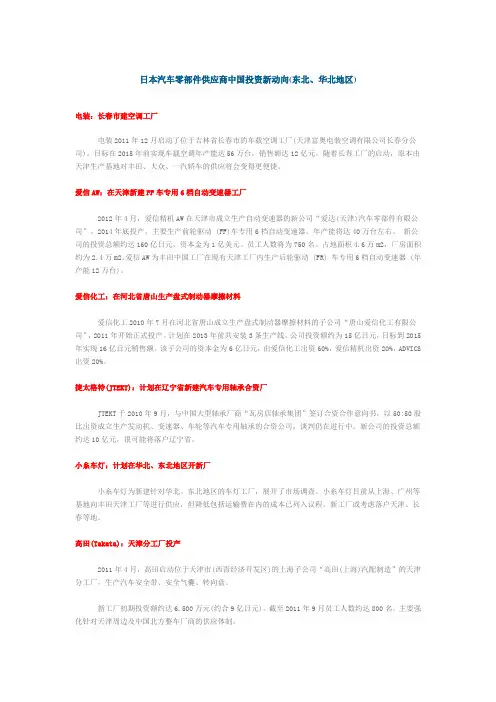 日本汽车零部件供应商中国投资新动向(东北、华北地区) 201262511719