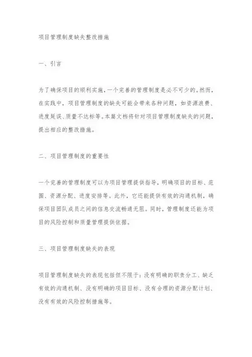 项目管理制度缺失整改措施