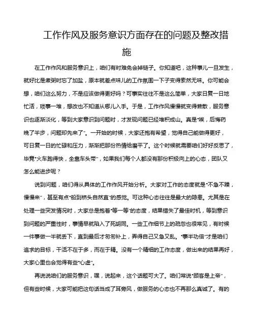工作作风及服务意识方面存在的问题及整改措施