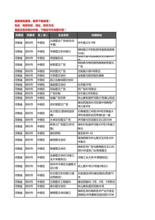 新版河南省郑州市中原区打印企业公司商家户名录单联系方式地址大全306家