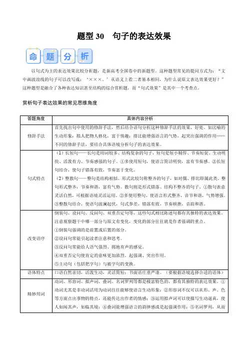 题型30 句子的表达效果(答题模版)-备战2024年高考语文答题技巧与模板构建