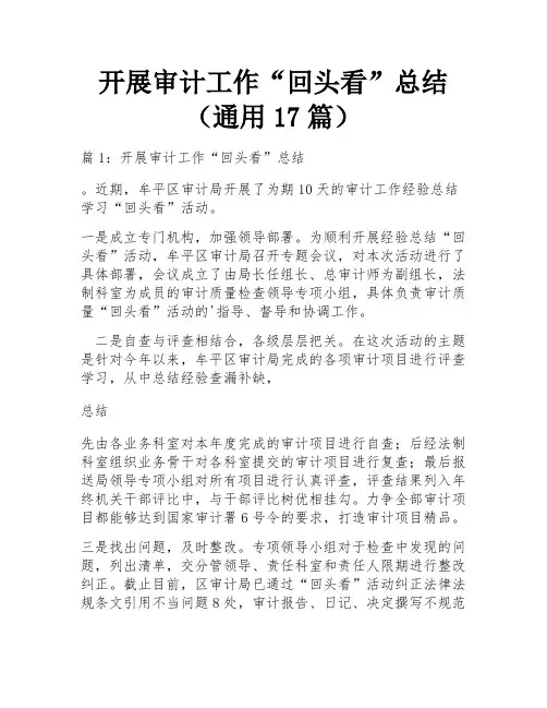 开展审计工作“回头看”总结(通用17篇)