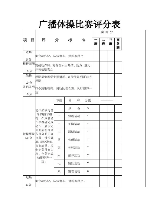 广播体操比赛评分表