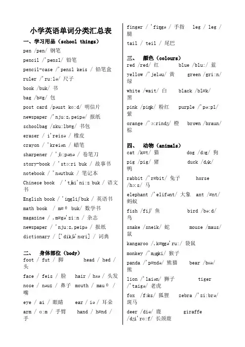 人教版小学英语单词分类汇总(带音标)