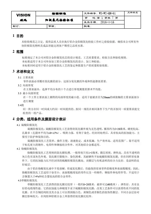 阳极氧化检验标准2016-4-16