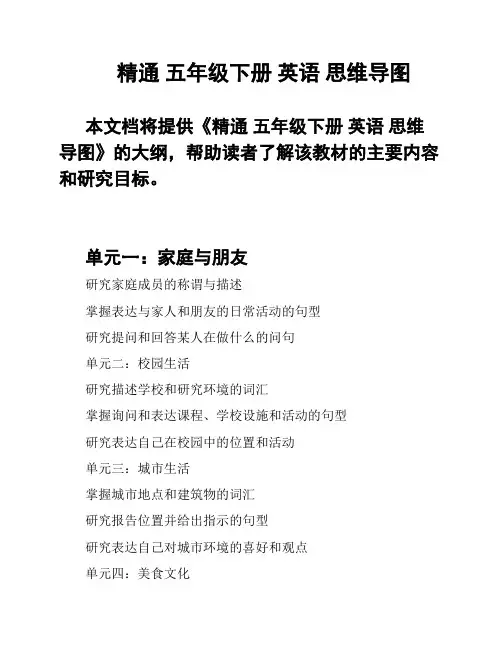 精通 五年级下册 英语 思维导图