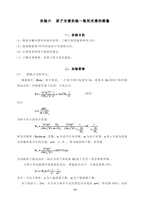 实验六 原子光谱实验—氢氘光谱的测量.