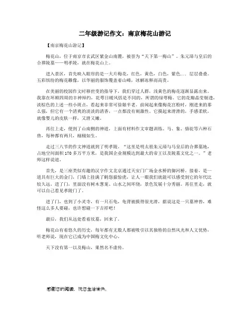 二年级游记作文：南京梅花山游记