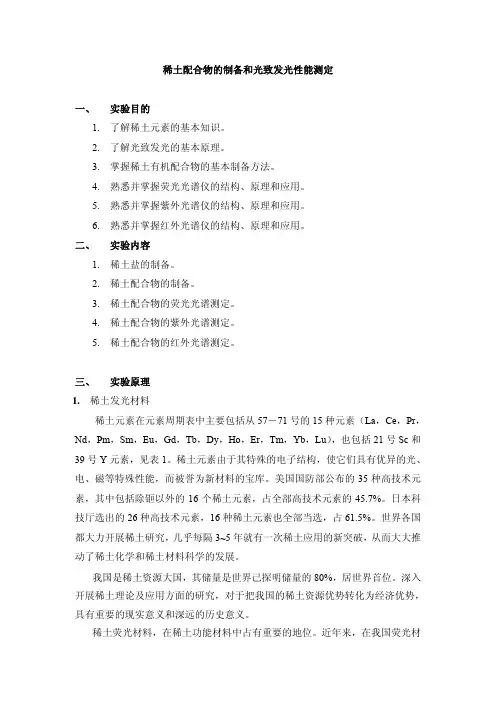 2012年稀土配合物的制备和光致发光性能测定试验讲义