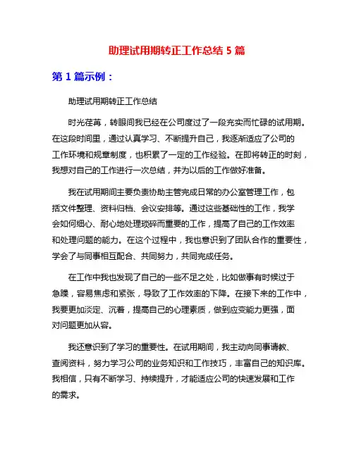 助理试用期转正工作总结5篇