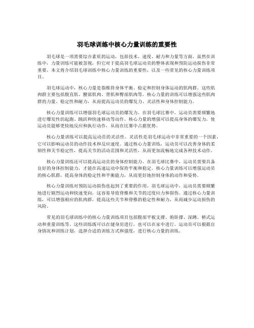 羽毛球训练中核心力量训练的重要性