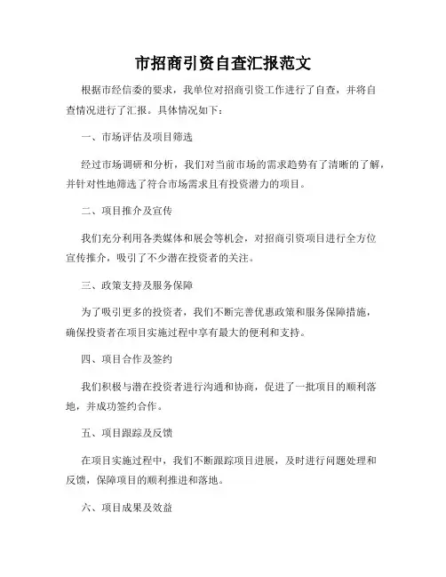 市招商引资自查汇报范文