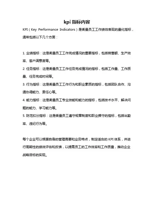 kpi指标内容