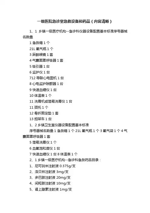 一级医院急诊室急救设备和药品（内容清晰）
