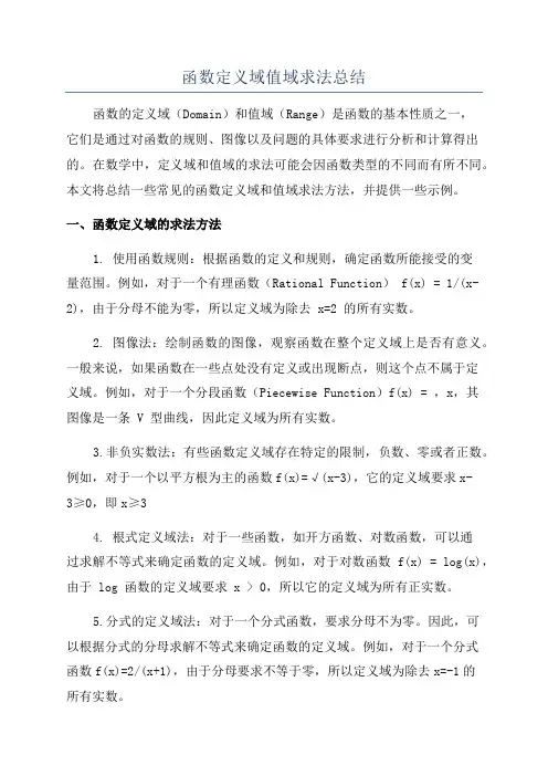 函数定义域值域求法总结