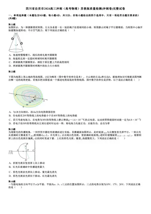 四川省自贡市2024高三冲刺(高考物理)苏教版质量检测(冲刺卷)完整试卷
