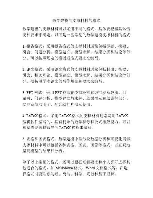 数学建模的支撑材料的格式