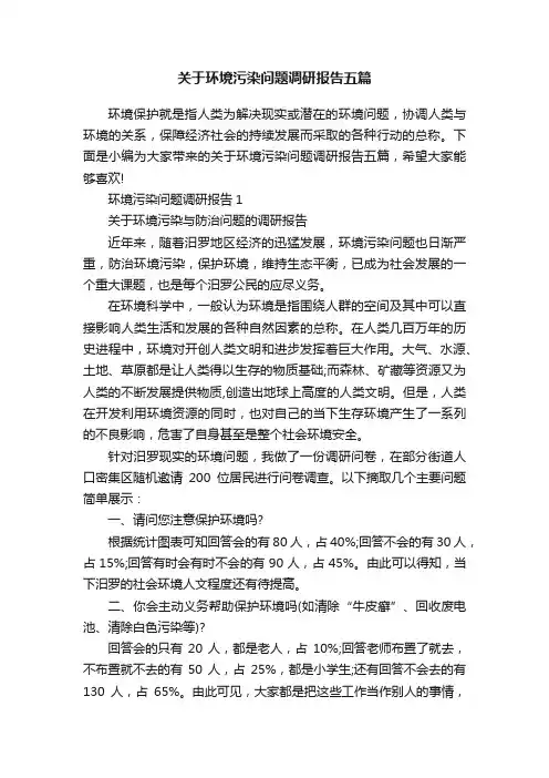 关于环境污染问题调研报告五篇