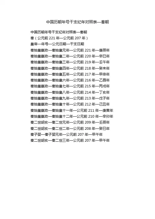 中国历朝年号干支纪年对照表—秦朝
