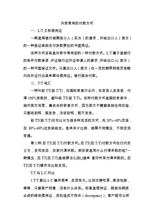 外贸常用的付款方式