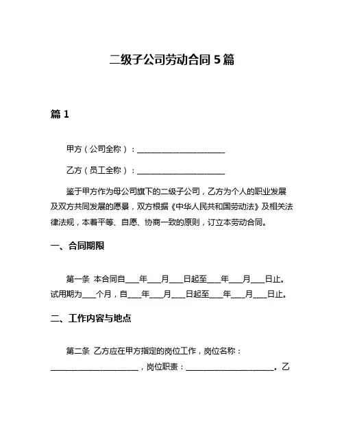 二级子公司劳动合同5篇