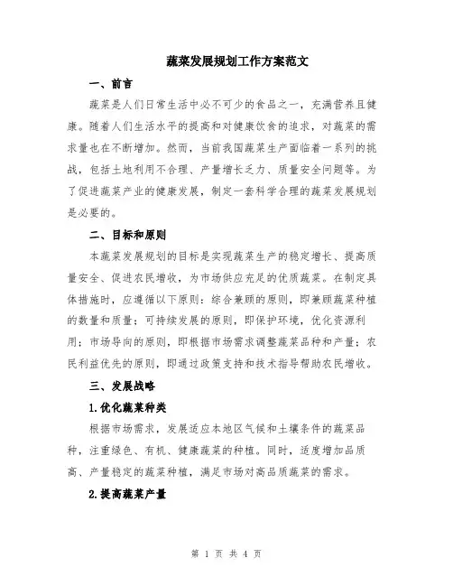 蔬菜发展规划工作方案范文