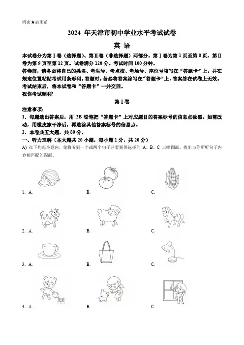2024年天津市中考英语真题(含答案,无听力原文及音频)