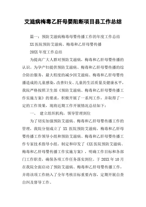 艾滋病梅毒乙肝母婴阻断项目县工作总结