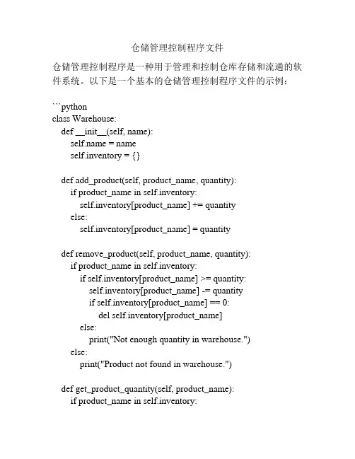 仓储管理控制程序文件