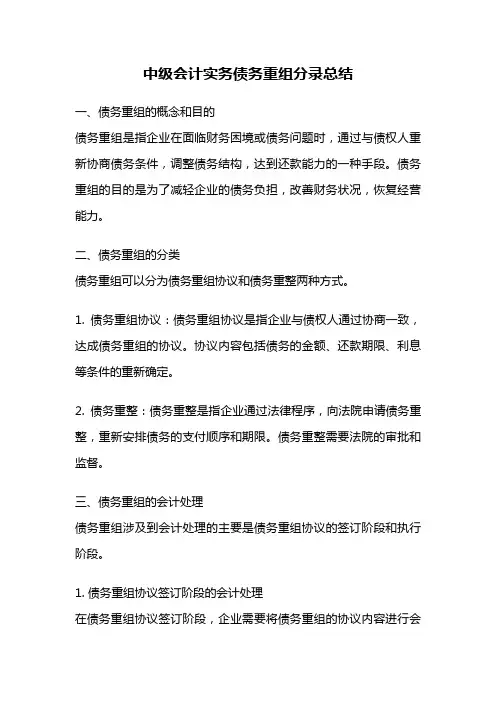 中级会计实务债务重组分录总结