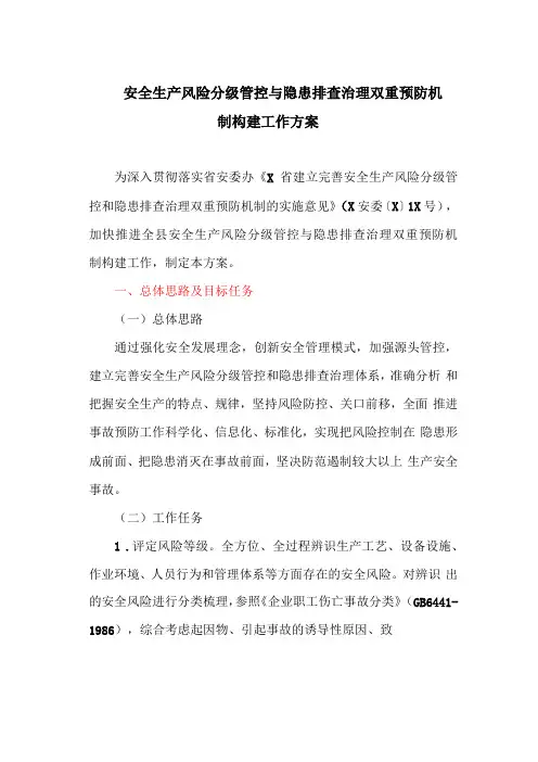安全生产风险分级管控与隐患排查治理双重预防机制构建工作方案