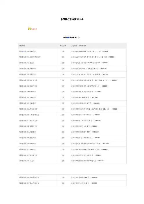 中国银行北京网点大全