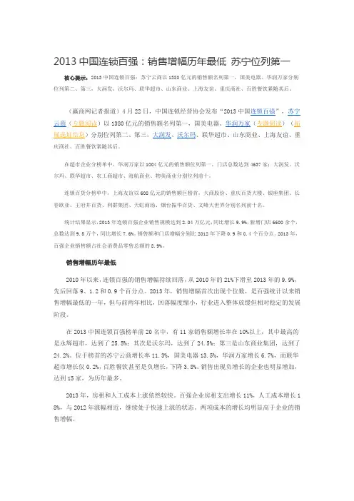 2013中国连锁百强