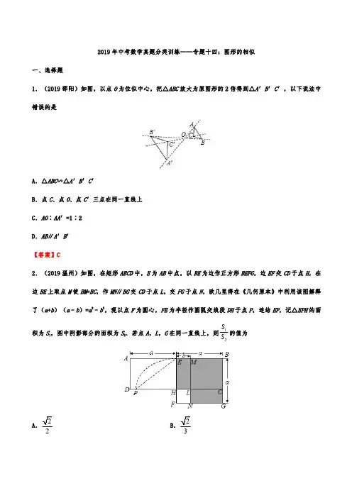 2019年中考数学真题分类汇编——专题14：图形的相似