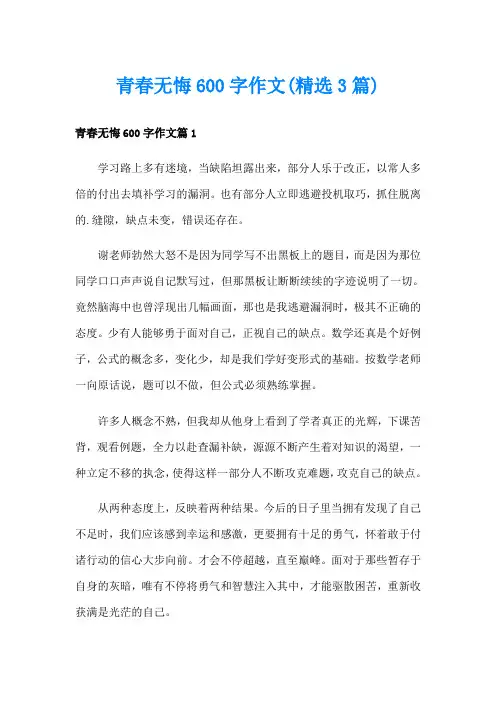 青春无悔600字作文(精选3篇)
