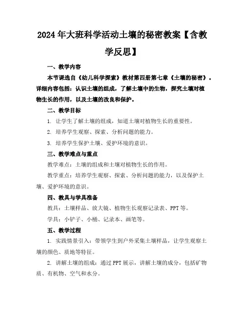 2024年大班科学活动土壤的秘密教案【含教学反思】