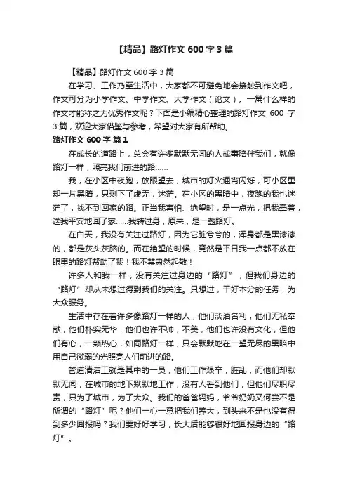 【精品】路灯作文600字3篇