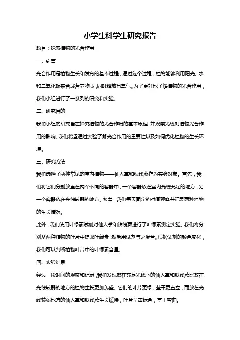 小学生科学生研究报告