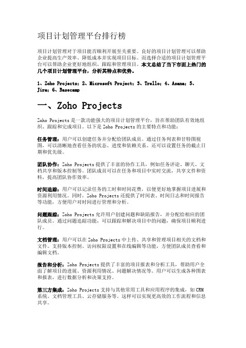 项目计划管理平台排行榜